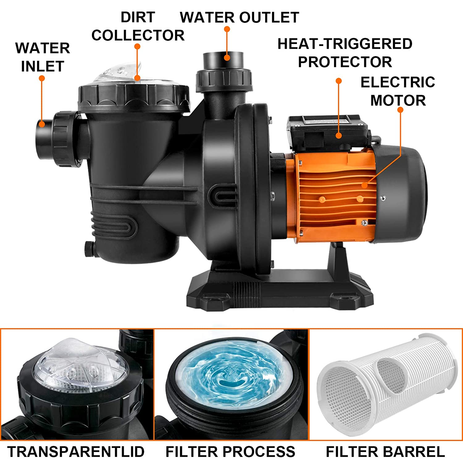 HZUSUN 500W Portable Pool Pump - Solar Pool Pump Kit ulasan dan harga