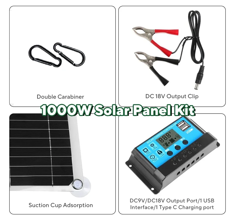 1000W Solar Panel Kit,12V Sola - Solar Panel Monocrystalline ulasan dan harga